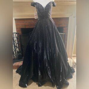Elegant Black Gown with Sparkling Details